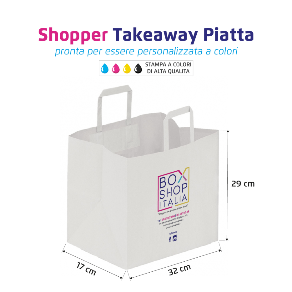 Shopper Take Away Personalizzabile Maniglia Piatta - Box Shop Italia