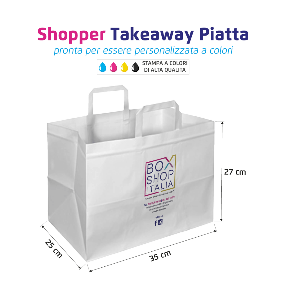Shopper Take Away Personalizzabile Maniglia Piatta - Box Shop Italia