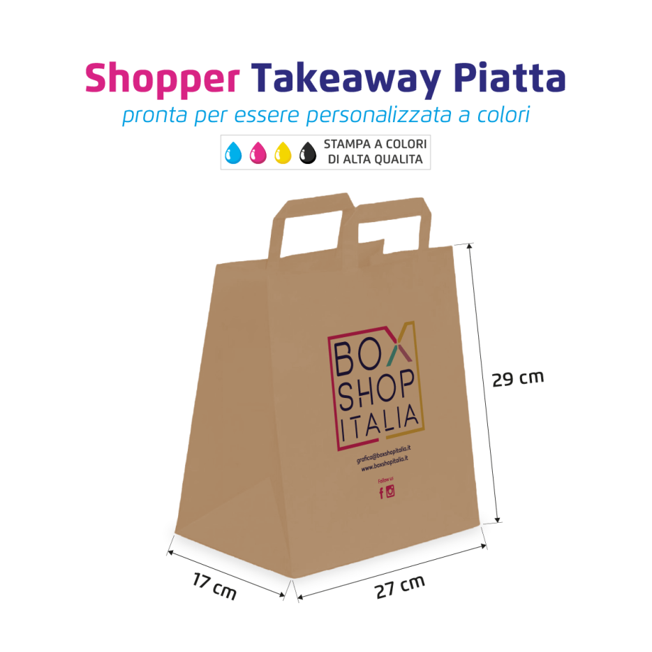Shopper Take Away Personalizzabile Maniglia Piatta - Box Shop Italia